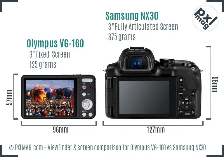 Olympus VG-160 vs Samsung NX30 Screen and Viewfinder comparison