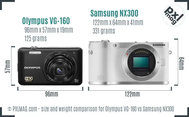 Olympus VG-160 vs Samsung NX300 size comparison