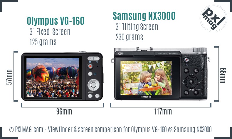 Olympus VG-160 vs Samsung NX3000 Screen and Viewfinder comparison