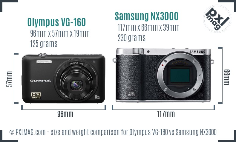 Olympus VG-160 vs Samsung NX3000 size comparison