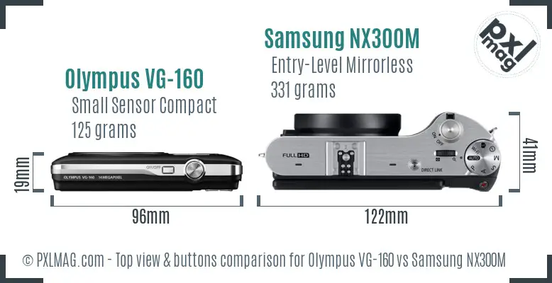 Olympus VG-160 vs Samsung NX300M top view buttons comparison