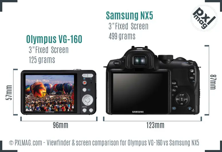 Olympus VG-160 vs Samsung NX5 Screen and Viewfinder comparison Olympus VG-160 vs Samsung NX5 Screen and Viewfinder comparison