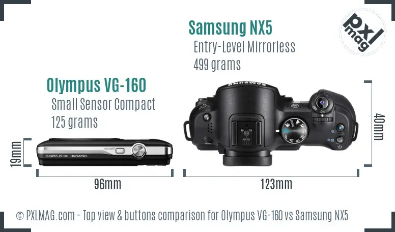 Olympus VG-160 vs Samsung NX5 top view buttons comparison Olympus VG-160 vs Samsung NX5 top view buttons comparison
