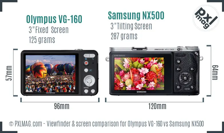 Olympus VG-160 vs Samsung NX500 Screen and Viewfinder comparison