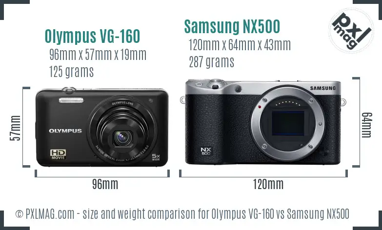 Olympus VG-160 vs Samsung NX500 size comparison