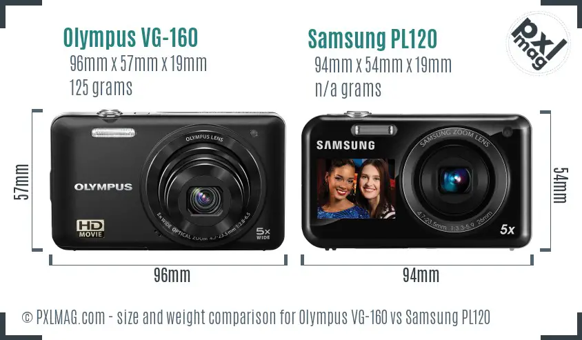 Olympus VG-160 vs Samsung PL120 size comparison