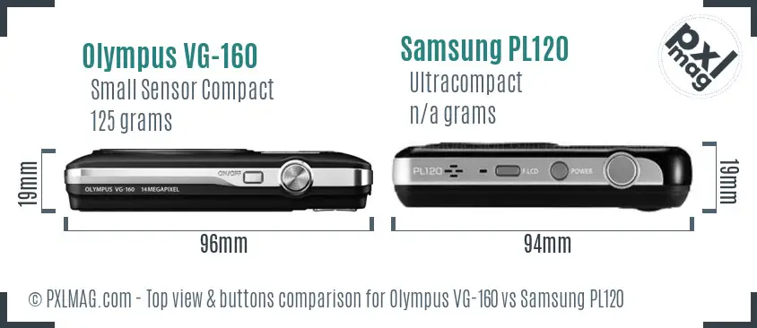 Olympus VG-160 vs Samsung PL120 top view buttons comparison