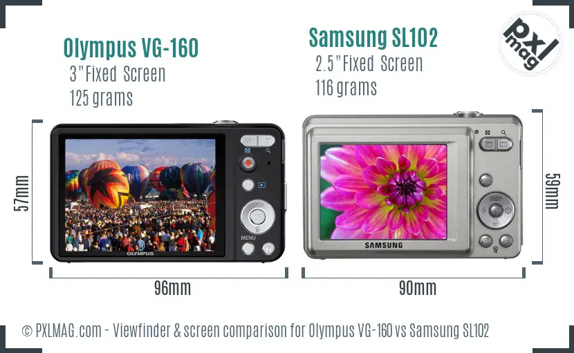 Olympus VG-160 vs Samsung SL102 Screen and Viewfinder comparison