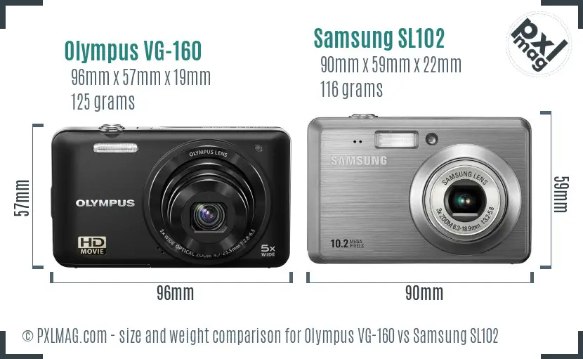 Olympus VG-160 vs Samsung SL102 size comparison