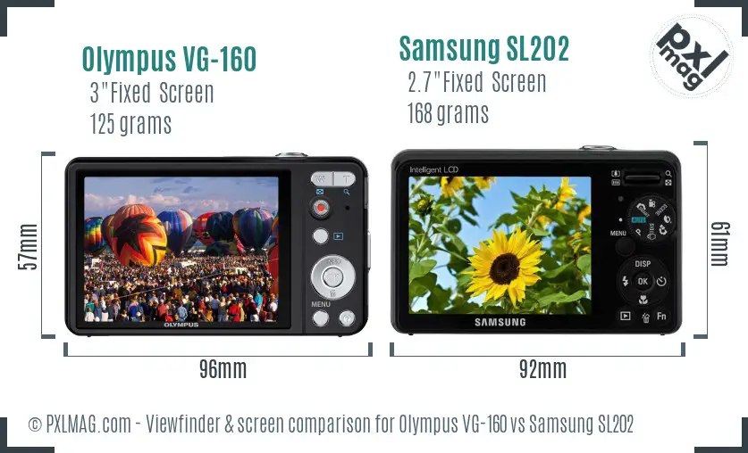 Olympus VG-160 vs Samsung SL202 Screen and Viewfinder comparison