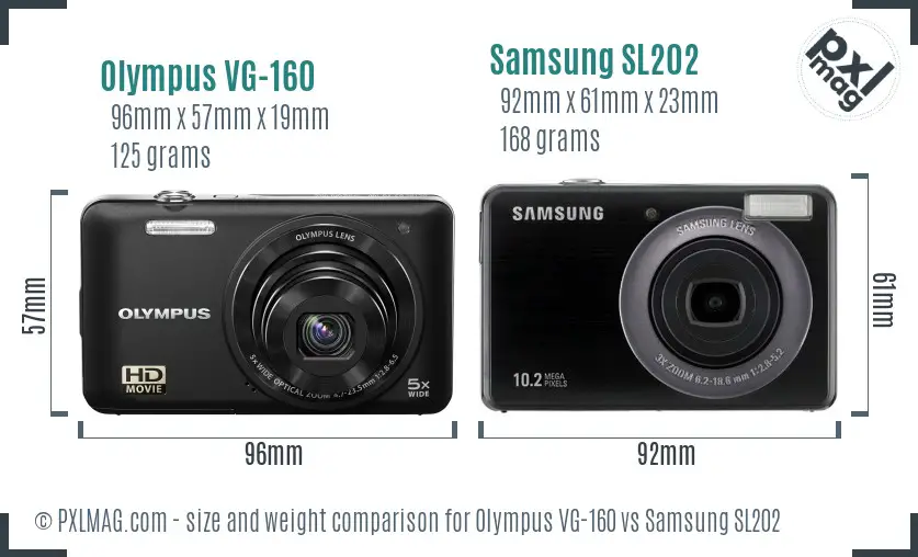 Olympus VG-160 vs Samsung SL202 size comparison