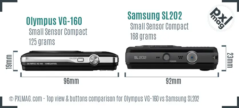 Olympus VG-160 vs Samsung SL202 top view buttons comparison