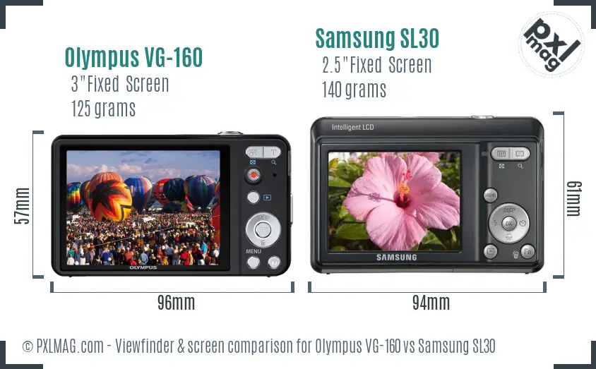Olympus VG-160 vs Samsung SL30 Screen and Viewfinder comparison