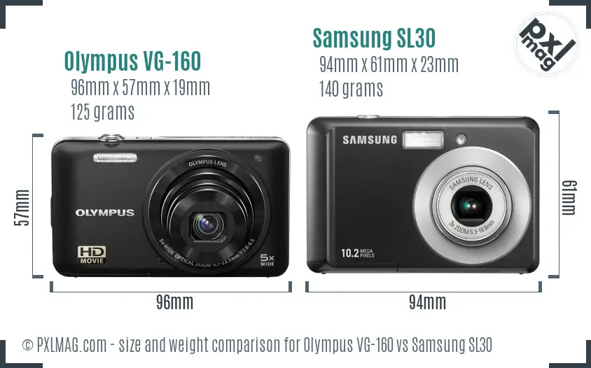 Olympus VG-160 vs Samsung SL30 size comparison