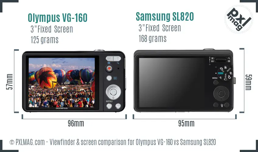 Olympus VG-160 vs Samsung SL820 Screen and Viewfinder comparison