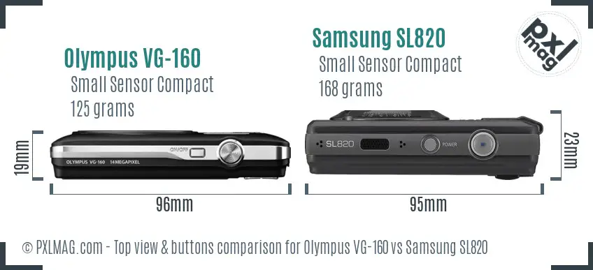 Olympus VG-160 vs Samsung SL820 top view buttons comparison