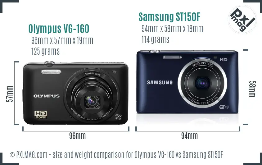 Olympus VG-160 vs Samsung ST150F size comparison