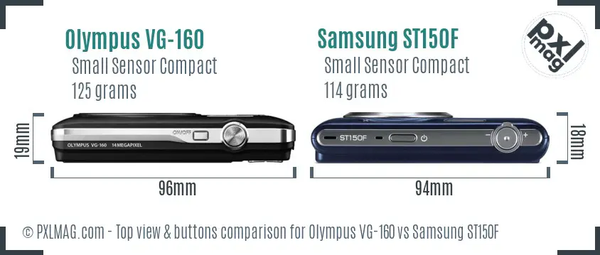 Olympus VG-160 vs Samsung ST150F top view buttons comparison