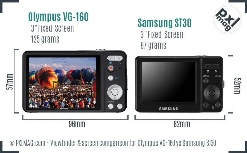 Olympus VG-160 vs Samsung ST30 Screen and Viewfinder comparison