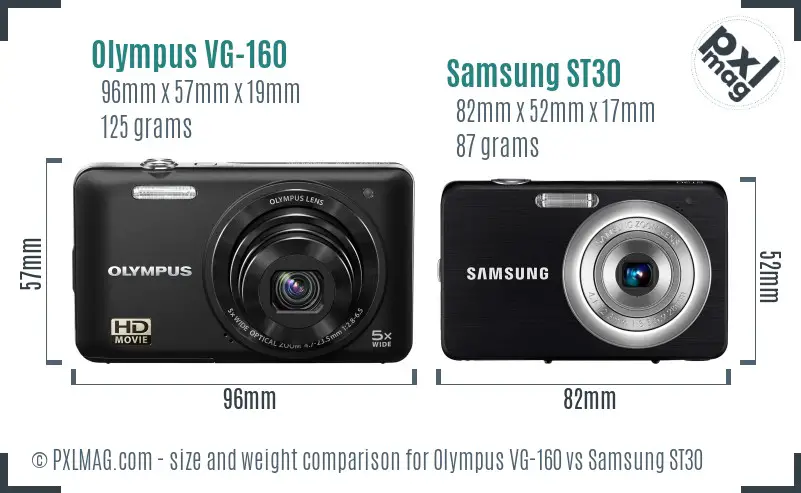 Olympus VG-160 vs Samsung ST30 size comparison