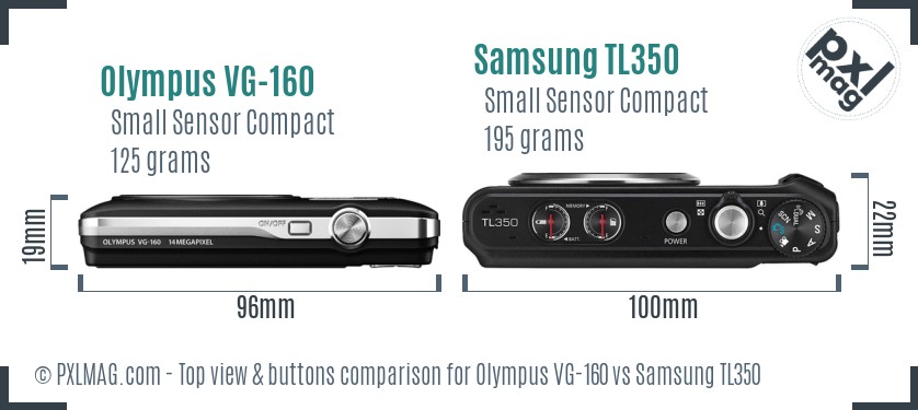Olympus VG-160 vs Samsung TL350 top view buttons comparison