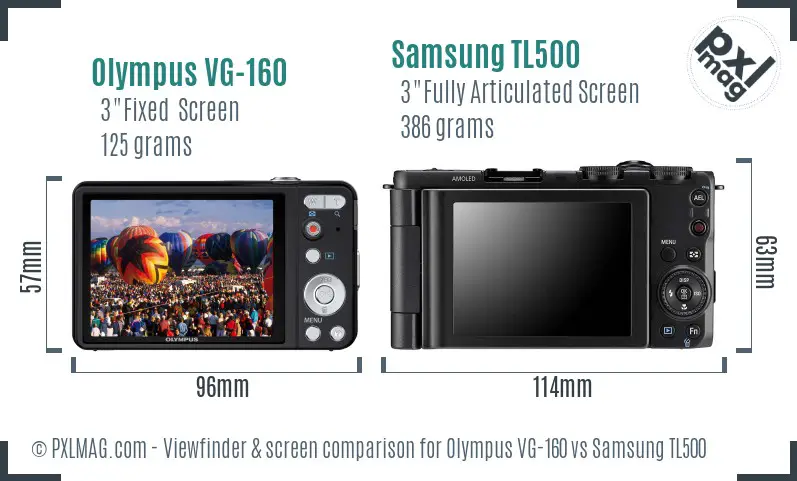 Olympus VG-160 vs Samsung TL500 Screen and Viewfinder comparison