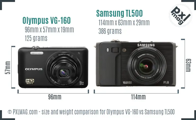 Olympus VG-160 vs Samsung TL500 size comparison