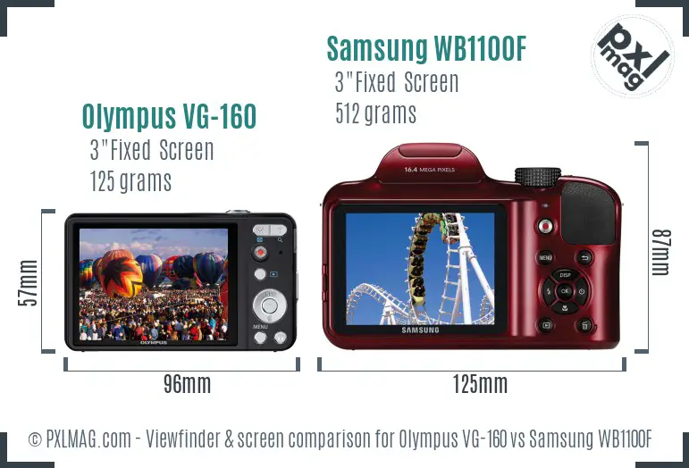 Olympus VG-160 vs Samsung WB1100F Screen and Viewfinder comparison