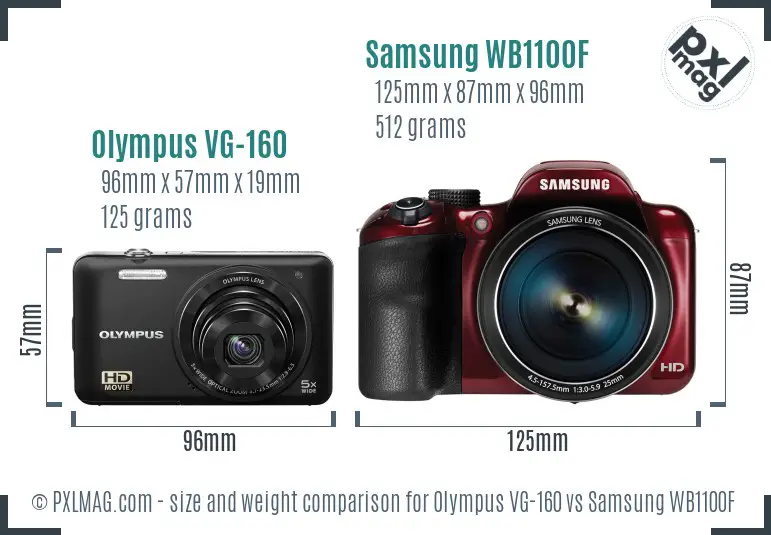 Olympus VG-160 vs Samsung WB1100F size comparison