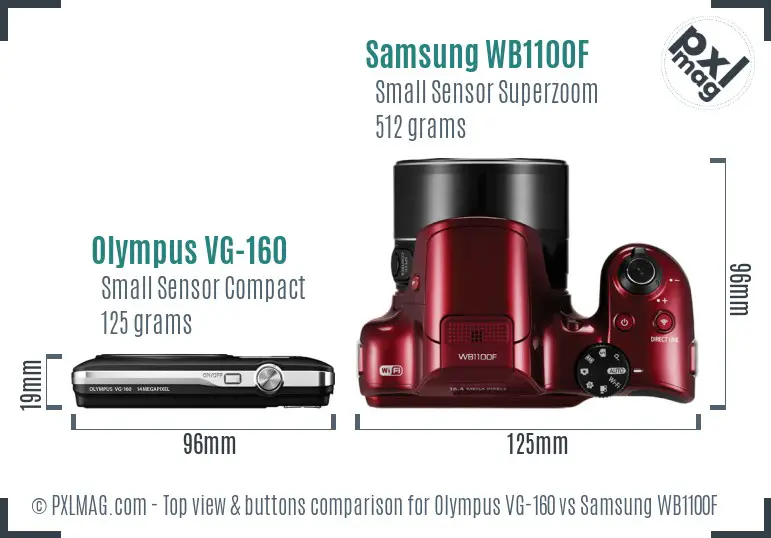 Olympus VG-160 vs Samsung WB1100F top view buttons comparison