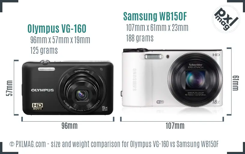 Olympus VG-160 vs Samsung WB150F size comparison Olympus VG-160 vs Samsung WB150F size comparison