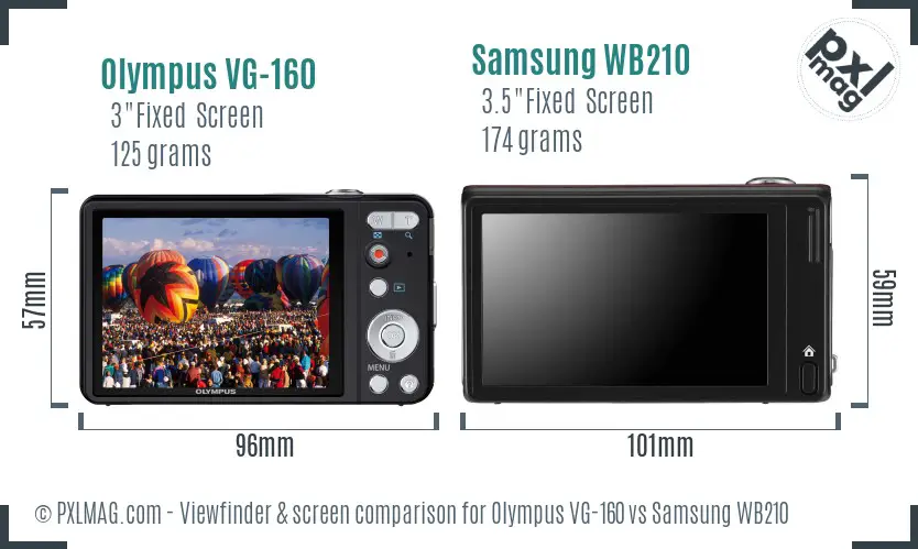 Olympus VG-160 vs Samsung WB210 Screen and Viewfinder comparison