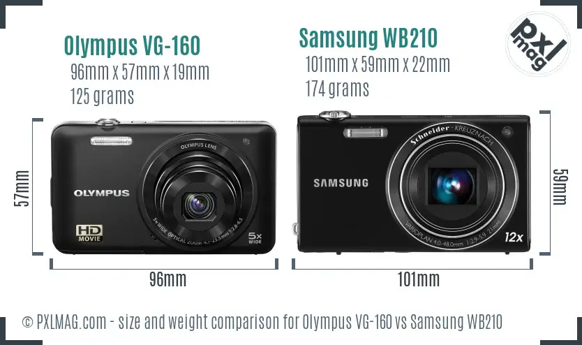 Olympus VG-160 vs Samsung WB210 size comparison Olympus VG-160 vs Samsung WB210 size comparison