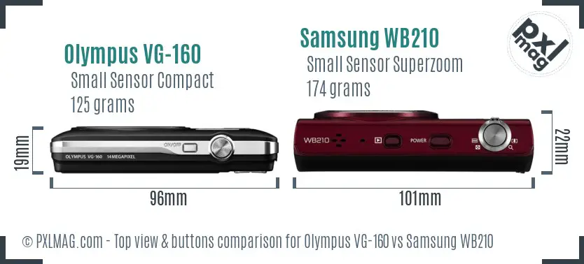 Olympus VG-160 vs Samsung WB210 top view buttons comparison