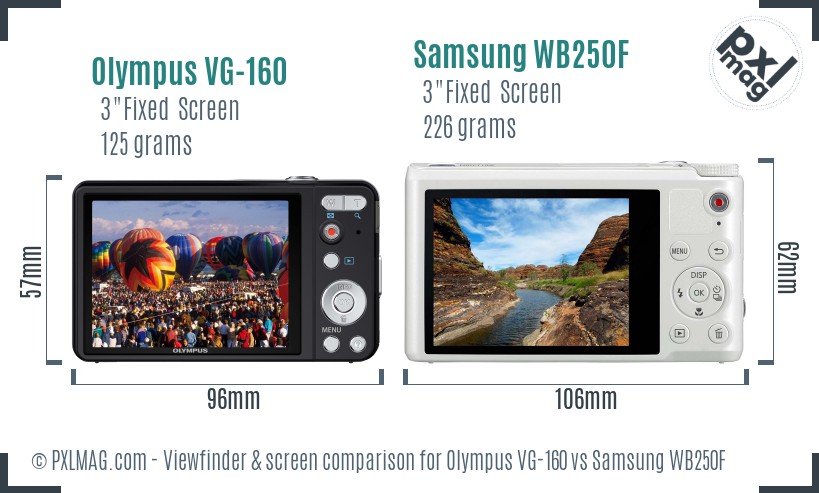 Olympus VG-160 vs Samsung WB250F Screen and Viewfinder comparison