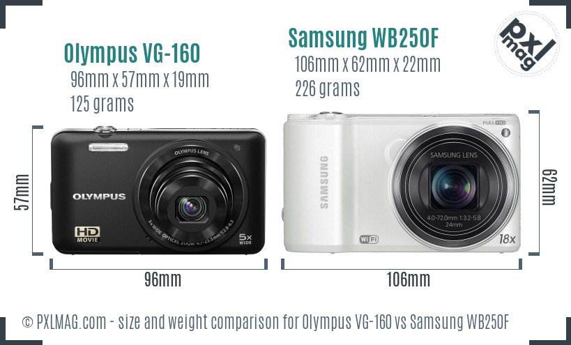 Olympus VG-160 vs Samsung WB250F size comparison Olympus VG-160 vs Samsung WB250F size comparison