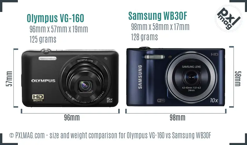 Olympus VG-160 vs Samsung WB30F size comparison