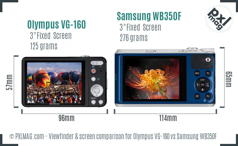 Olympus VG-160 vs Samsung WB350F Screen and Viewfinder comparison Olympus VG-160 vs Samsung WB350F Screen and Viewfinder comparison