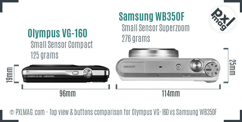Olympus VG-160 vs Samsung WB350F top view buttons comparison Olympus VG-160 vs Samsung WB350F top view buttons comparison