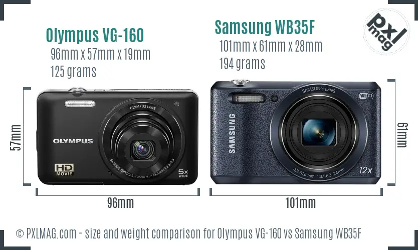 Olympus VG-160 vs Samsung WB35F size comparison