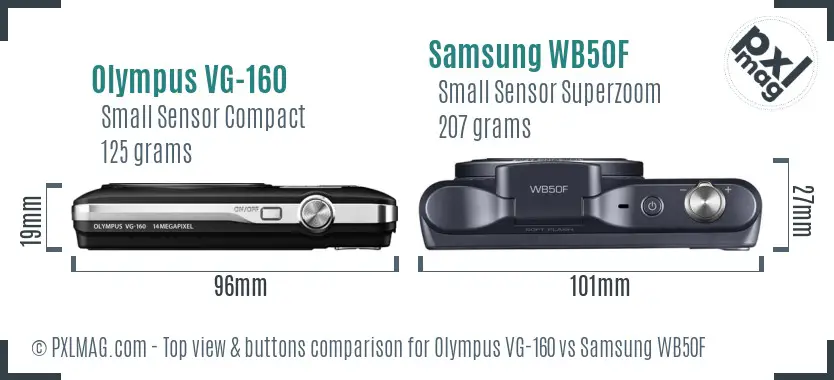 Olympus VG-160 vs Samsung WB50F top view buttons comparison Olympus VG-160 vs Samsung WB50F top view buttons comparison