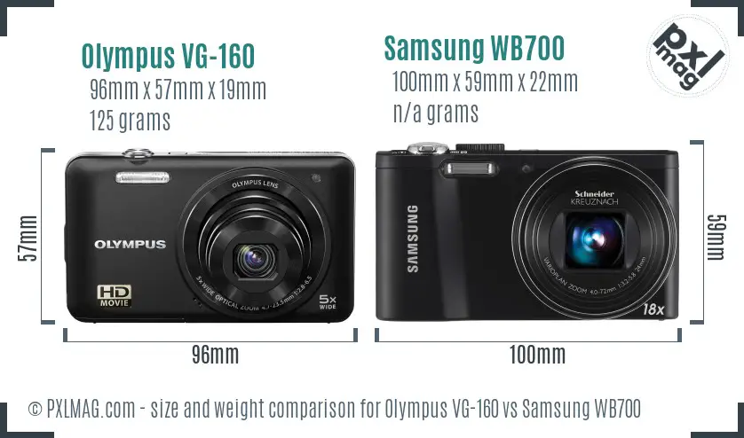 Olympus VG-160 vs Samsung WB700 size comparison
