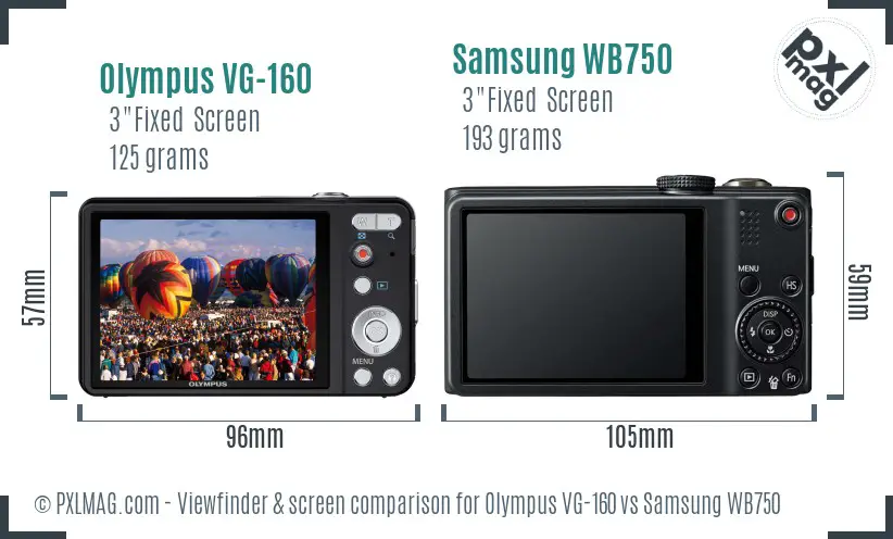 Olympus VG-160 vs Samsung WB750 Screen and Viewfinder comparison