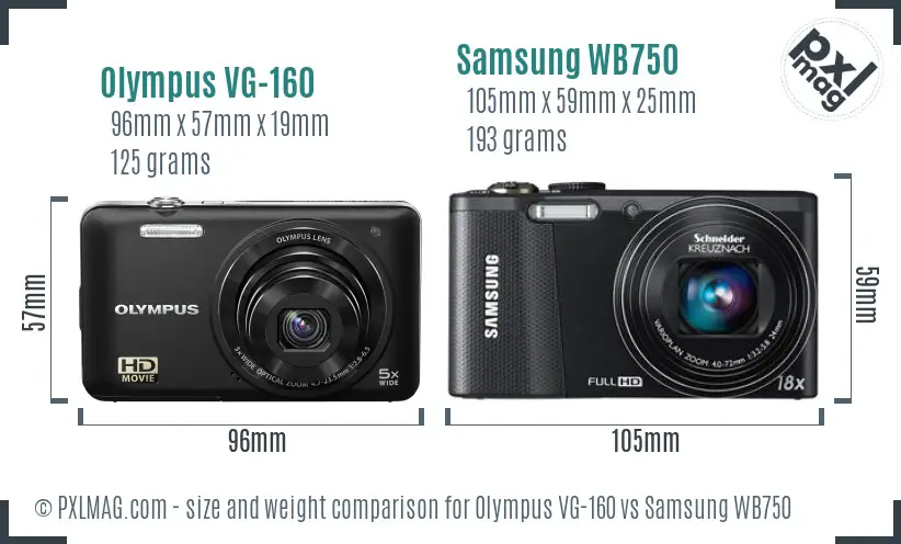 Olympus VG-160 vs Samsung WB750 size comparison