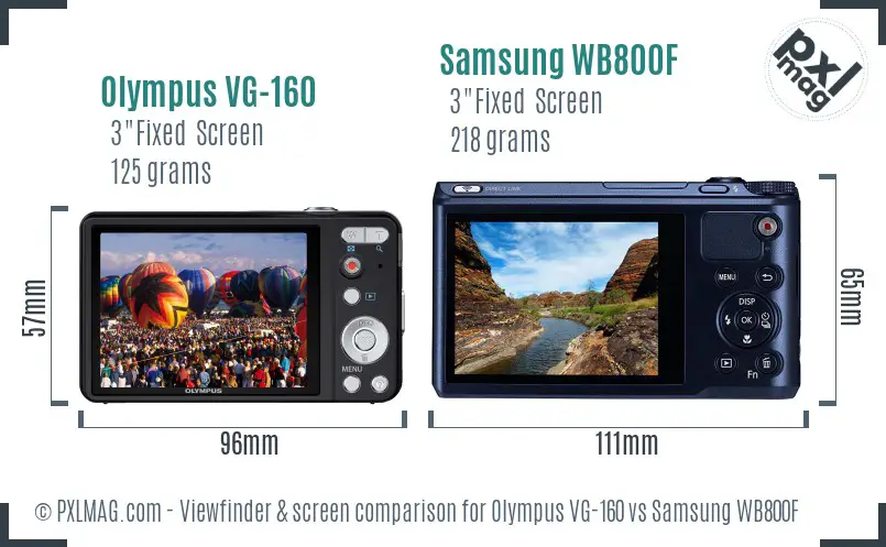 Olympus VG-160 vs Samsung WB800F Screen and Viewfinder comparison