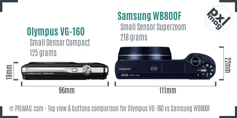 Olympus VG-160 vs Samsung WB800F top view buttons comparison