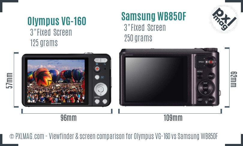 Olympus VG-160 vs Samsung WB850F Screen and Viewfinder comparison