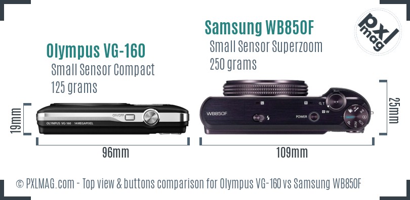 Olympus VG-160 vs Samsung WB850F top view buttons comparison