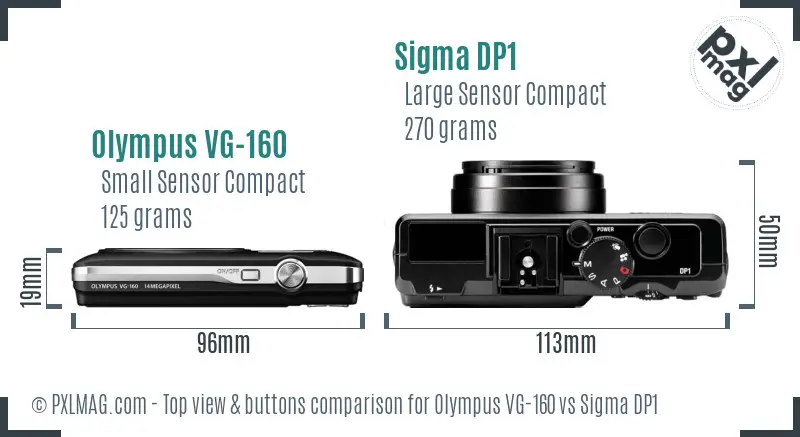 Olympus VG-160 vs Sigma DP1 top view buttons comparison