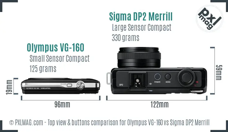 Olympus VG-160 vs Sigma DP2 Merrill top view buttons comparison